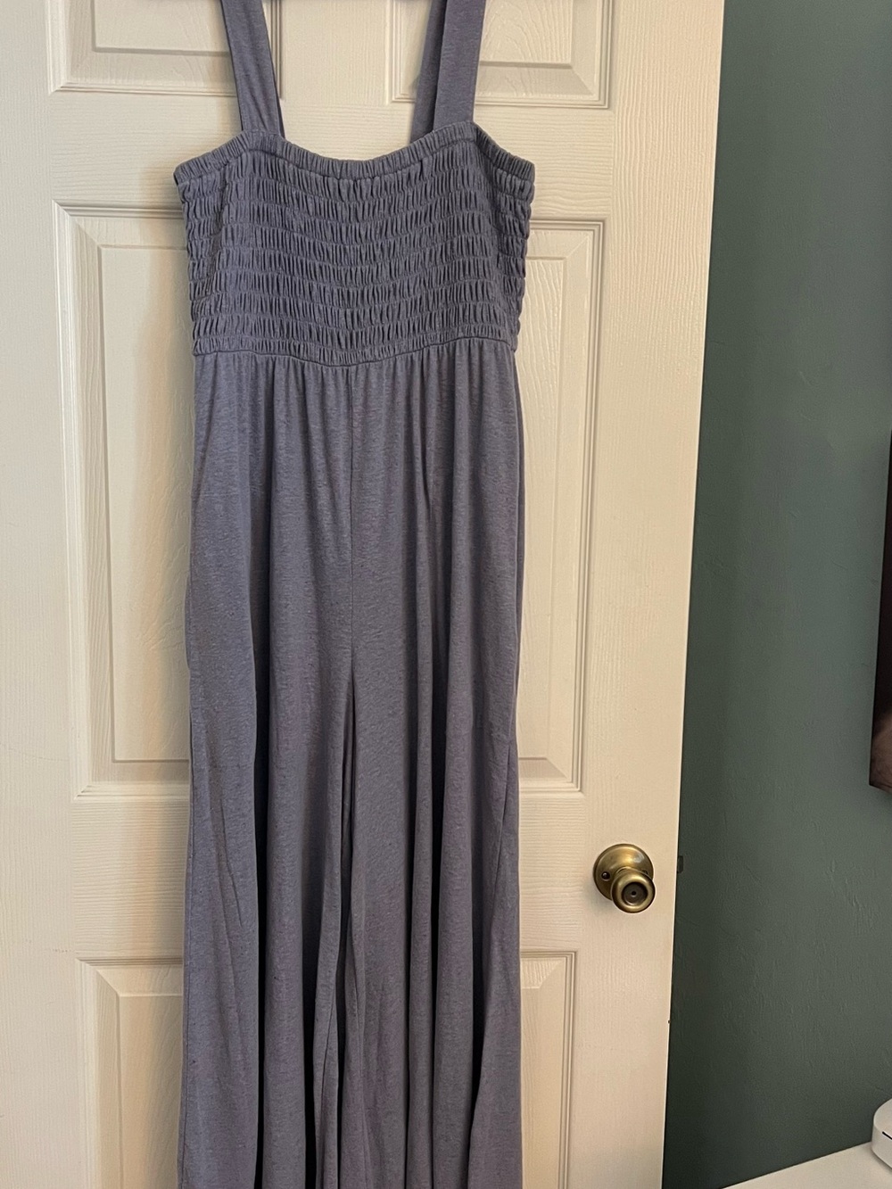 Free People Beach Smocked Wide Leg Jumpsuit Lavender Purple Linen Blend L - Picture 3 of 5
